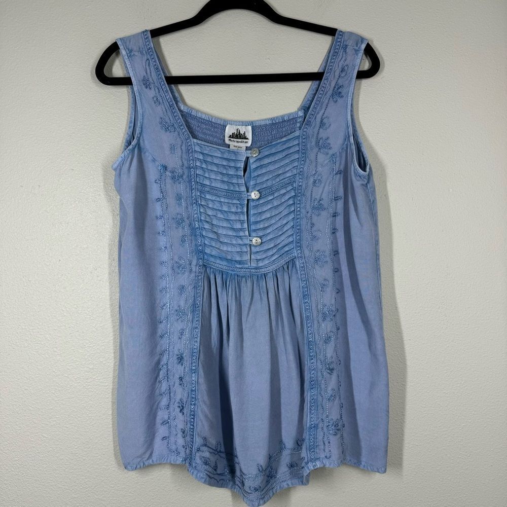 Metropolitan Tank Top Sleeveless Blue Embroidered Rayon Fairy Womens Size Medium
